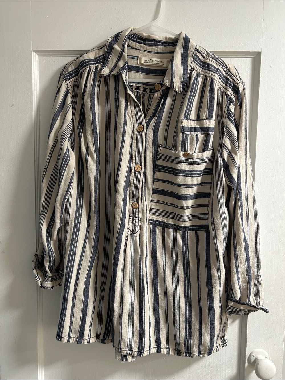 We The Free Casual Striped Button-Front Shirt - Linen blend